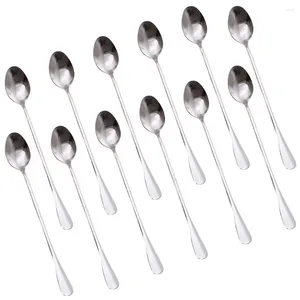 Kaffescoops 12st långt handtag Iced Tea Spoon Ice Cream Scoop Stainless Steel Cocktail Stirring Spoons