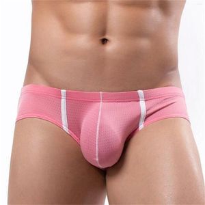 Underpants Breathable Mesh Briefs Underwear Mens Classic Striped Patchwork Underpant Low Waist U-Convex Panties Slip Hombre Cueca