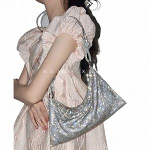 Hantera Rhinestes Evening Clutch Bag Sier Shiny Crystal Dinner Party Wedding Purses and Handbag Luxury Designer Shoulder Bag W2XM#