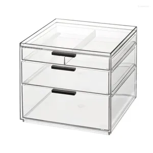 Storage Boxes Transparent 3-Drawer Tall Desk Organization Ensemble