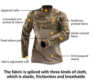 Camisa de combate tático de uniforme militar ao ar livre Camisa do exército dos EUA Tatico Tops Airsoft Multicam Camouflage Caçando calças+ almofadas