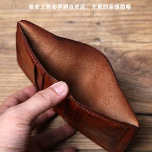 NZPJ Men's Leather Wallet Retro Top Layer Cowhide Wallet Vertical Document Clip Short Youth Women's Ultra-thin Coin Purse Bag