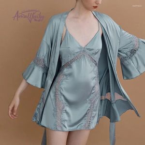 Abbigliamento per la casa Abito da sposa sexy con cintura Lingerie Pigiama Donna Dolce tentazione Fionda Camicia da notte in seta Accappatoio in pizzo cavo Indumenti da notte da donna