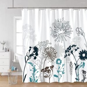 Tende da doccia Tenda floreale vintage in bianco e nero, acquerello botanico, semplice arredo per il bagno in tessuto di poliestere