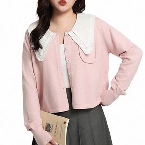 removable Peter Pan Collar Loose Short Knitted Cardigan Plus Size New Sweet Pink Sweaters For Women R3rp#