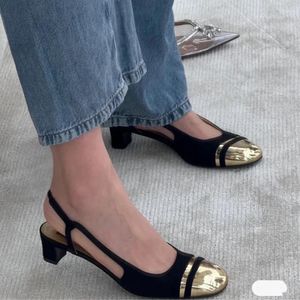 Kleidschuhe Damen 2024 Mode Frühling Sommer Leder Slingback Pump Elegante Mule Sandale Mid Block Heel Closed Square Toe