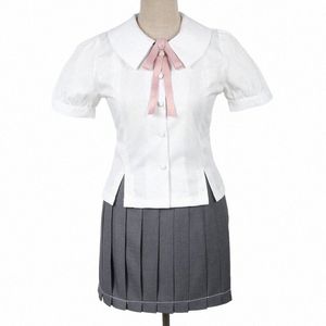 adult Female Japanese School Dres Costume Girls JK Uniform Shirt Summer Short Sleeves Tops Waist Back Rope Straps Tight Thin Q8U5#