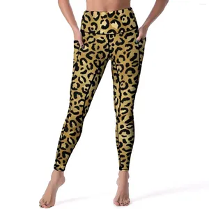 Kvinnors leggings Gold Leopard Classic Animal Print Fitness Gym Yoga Pants High midja Sweet Leggins Stretch Graphic Sport Legging Gift