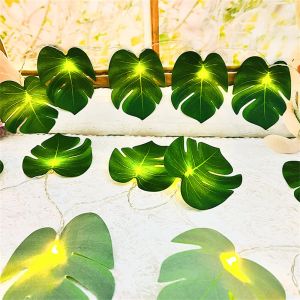 Plantas artificiais Luzes de cordas LED Monstera Green Folhas Folhas Luz de Luz/Bateria Operado por Bateria Lâmpada de Garland para a Decoração de Partes