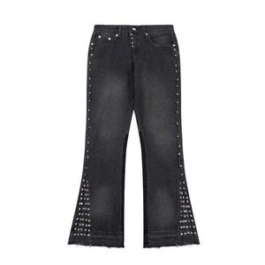 Herrenhose Y2k Side Rivet Patchwork Pantalones Hombre Baggy-Jeans für Männer und Frauen Washed Streetwear Casual Flare Denim-Hose Übergröße J240330