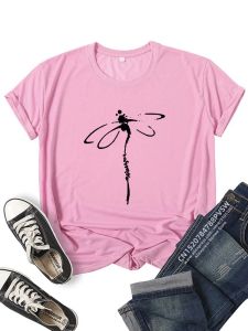 女性モチーフLibellule Dragonfly面白いプリントTシャツガールデイリーY2Kハラジュク90S TEEトップ