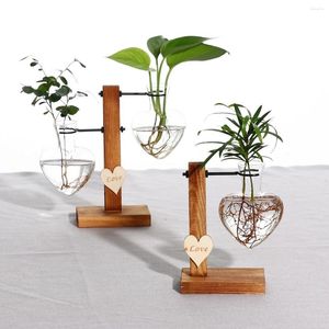 Vases Love Shape Wooden Hydroponic Glass Vase Living Room Flower Arrangement Dried Transparent Container Bottle Home Decor