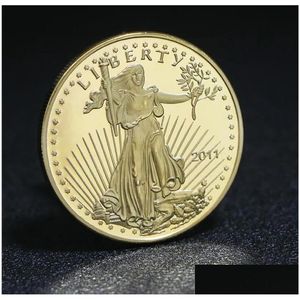 Artes e ofícios Artes e ofícios 5 peças não magnético Dom Eagle emblema banhado a ouro 32,6 mm estátua comemorativa da liberdade decoração colecionável Dhaj4