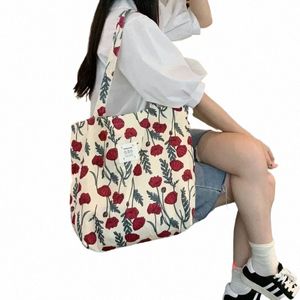 Väskor för kvinnor 2023 Ny canvas blommig axelväska stor kapacitet tryckt butiksväska kvinnlig fi casual öppen handväska j4kf#