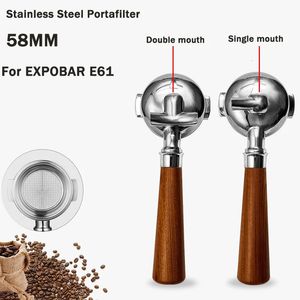 58mm rostfritt stål kaffepannafilter lämplig för expobar e61 kaffe fasta trä bottenlöst handtag universella barista verktyg 240328