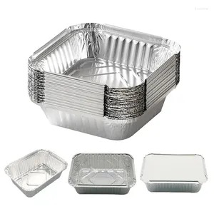 Storage Bags 50pcs Rectangular Tin Paper Box Barbecue Tray Thickened Disposable Aluminum Foil Packaging Takeout Baking Lunch With Lid