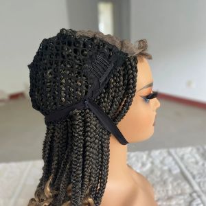 Synthetic Braided Wigs Lace Front Wigs Curly Ends Box Braided 4x4 Lace Wig with Baby Hair for Black Women Afro Wig 18 Inches