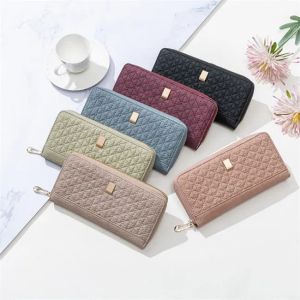 wholesale women handbag small fresh plaid long wallet Preppy StylePlain leather wallets simple joker plaids student coin purse fashion mobil