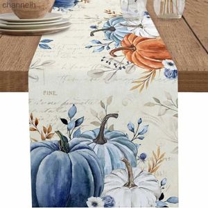 Table Runner Thanksgiving Decoration Linen Blue Pumpkin Dresser Vintage Kitchen Wedding Party Accessories yq240330