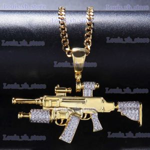 Pendant Necklaces Hip Hop AAA CZ Stones Paved Bling Ice Out Sniper Rifle CS GO Gun Pendants Necklace for Men Rapper Jewelry Gold Color Gift T240330