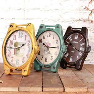 Relógios de mesa nórdico retro artesanato relógio decoração para casa loja de roupas contador relógio de mesa metal quartzo presente