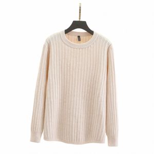 2023 Fall Winter 100kg Simple O-Neck Jacquard Knit Sweater Plus Size Women's Casual Striped Pullover Jumpers v83l#