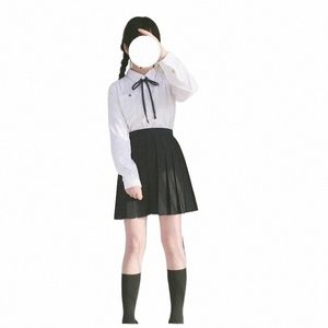 girl's Japanese Summer High Waist BLACK Pleated Skirt set Women Dr For JK School Uniform Students Cloths suits h1Xs#