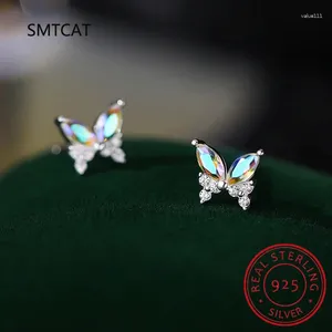 Studörhängen REAL 925 Sterling Silver Zircon Butterfly for Fashion Women Classic Fine Jewelry Minimalist Insect Bijoux EY4953