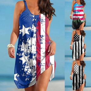 Casual Dresses Summer For Women 2024 Independence Day Elegant O Neck Sleeveless Sundress Bohemian Cover Up Kvinna