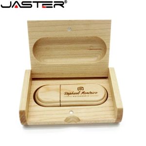 Jaster Original Wooden Pendrive USB 2.0 4GB 8GB 16 ГБ 32 ГБ 64 ГБ 12 ГБ флеш -накопитель Свадебный подарок на свадьбу 1PCS Бесплатный логотип