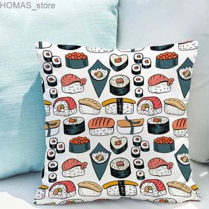 Travesseiro Sushi Casos Almofadas Dupla Face Impressão Sofá Curto Decoração de Sala de Pelúcia Moderna Sofá Quarto Carro 40x40 Capa Cama Y240401