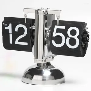 Table Clocks Home Automatic Clock Retro Simple Living Room Desk Digital Flip Stainless Steel Gear Operated Quartz