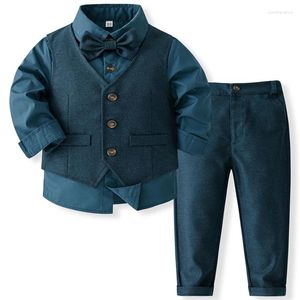 Kleidung Sets 4 Stück Frühling Kinder Kleidung Jungen Koreanische Outfit Set Mode Gentleman Baby Tops Weste Hosen Krawatte Kinder Boutique BC1777