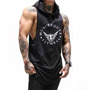Muscle guys Brand Bodybuilding Stringer Tank Tops Hoodies Tanktops Fitness Men gym Clothing sleeveless shirts with hoodie 240327