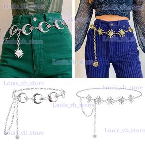 Gürtel goldene Kette Gürtel Frauen Taillenmond Sonnenmetallgürtel für Frauen Punk -Kleid Bund Gothic Jeans Accessoire Langes Ketting Riem T240330