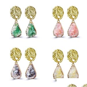 Stud 2021 Ins Fashion Gold Hammered Earring For Women Girls Waterdrop Drusy Dangle Druzy Earrings Jewelry Drop Delivery Dhxjl