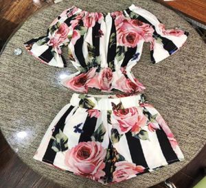 2PCS Toddler Kids Girls Ubrania Set Stripe Floral Tunik Szorty Układy ustawione ubrania 16y9841715