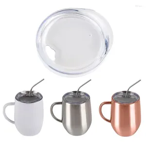 Muggar Creative Double Layer 304 Rostfritt stål äggformad kaffekopp 12oz U-format rött vin med handtag rund äggform