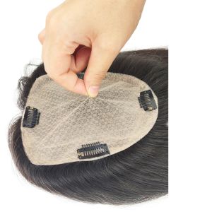 Virgin Eurpoean Human Hair Seidenbasis Top mit Fransen 4 Clip in Hair Women Toupe 4d Air Bangs Seidenhaarstück 12x13 cm