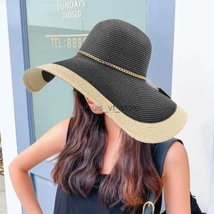 Wide Brim Hats Bucket HT3547 Summer Hat Beach Patch Work Packaging Straw Fashion resistant Panama H240330