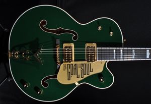 G6136i Bono İrlandalı Falcon Soul Green Hollow Vücut Caz Elektrikli Gitar Altın Parıltısı Bağlayıcı Goller Pickguard Çift F delikleri1538076
