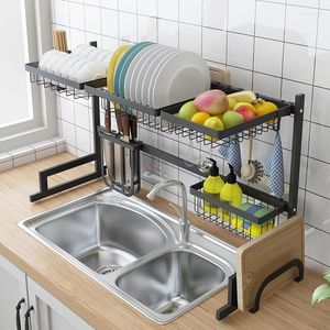 Kitchen Storage Stainless Steel Sink Drain Rack Shelf Two-story Floor Dish