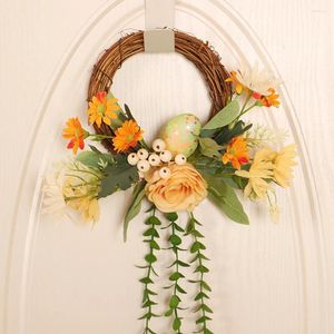 Decorative Flowers Easter Egg Garland Wreath Natural Rattan Artificial Decoration Door Pendant Happy Decorations For Home