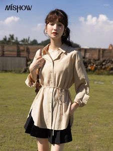 Kvinnors blusar Mishow Button Up Shirt For Women Autumn Korean Fashion Long Sleeve Office Ladies Polo Neck Gentle Lace-Up Top MXB31C0555