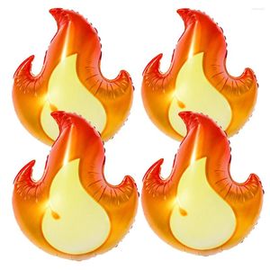 Party Decoration 4Pcs Fire Foil Balloons Flame Aluminum Truck Firefighter Theme Birthday Decor Supplies Fireman