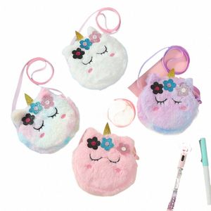 carino peluche Carto Unicorno per bambini Borsa a tracolla Scuola materna Ragazze Fr Borsa a tracolla Regali per feste q02K #