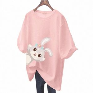 summer Carto T-Shirt Cott King Size Women's T-Shirt Cute Rabbit Print Kawaii Plus Size Women's T-Shirt Free Ship k2Hq#