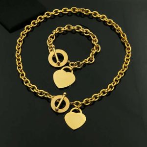 Christmas Gift Sier Women Necklace+bracelet Set Love Wedding Statement Jewelry Heart Pendant Bangle Sets 2 in 1 Thick Chain Toggle Bracelets Necklaces