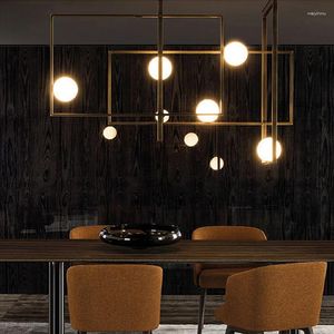 Żyrandole nowoczesne prostokąt żyrandol projektant mondrian szklany światło sufitowe do willi salon el sklep LED Kitchen Island