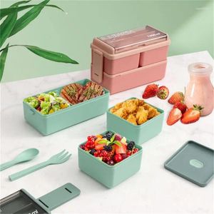 Stoviglie Bento Box portatile a doppio strato Contenitore per stoviglie per il pranzo, sigillato, isolato per esterni, adatto al microonde